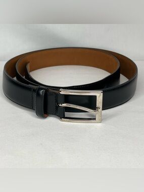 Black Brooks Brothers Leather Belt with Silver Buckle. Size 40